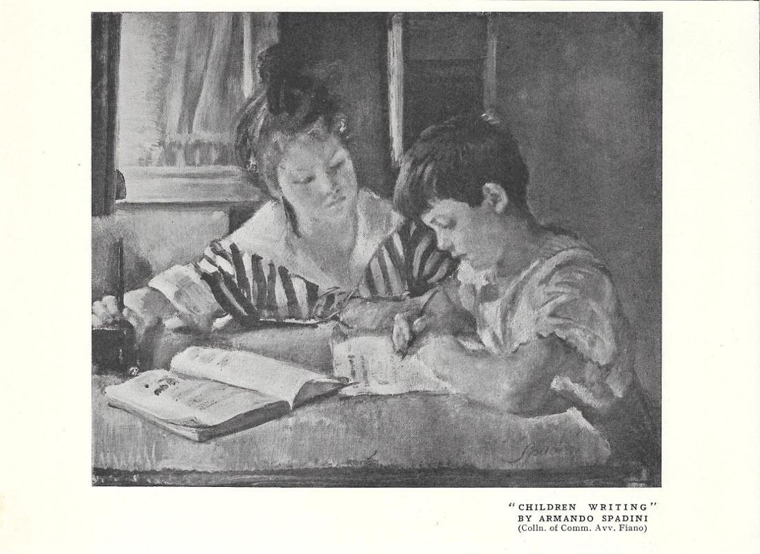 Children Writing by Armando Spadini. Stampa 1924 | Immagine principale