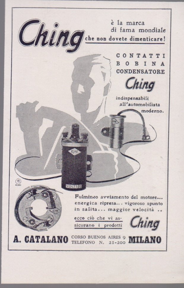 Ching, Contatti, bobina, condensatore. Advertising 1940