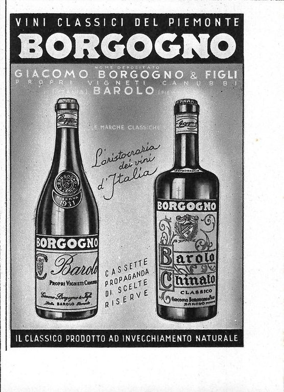 Chinina Migone / Vini Borgogno. Advertising 1941 fronte retro