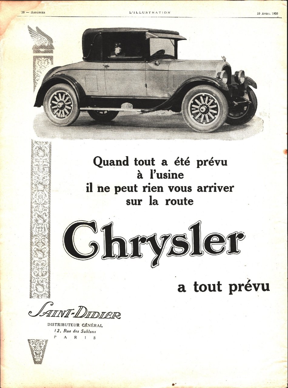 Chrysler a tout prevu. Advertising 1926