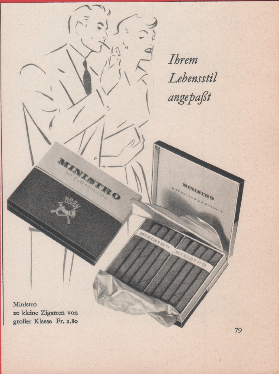 Cigarillos Ministro. Advertising 1958