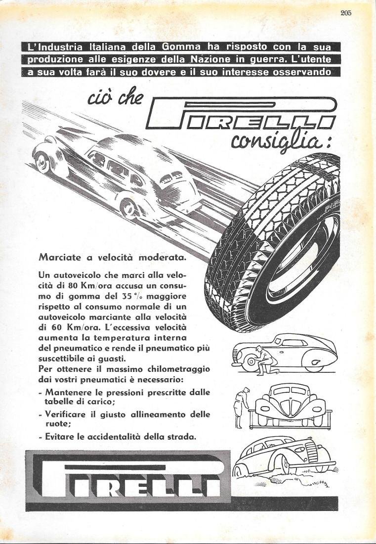 Ciò che Pirelli consiglia. Advertising 1943