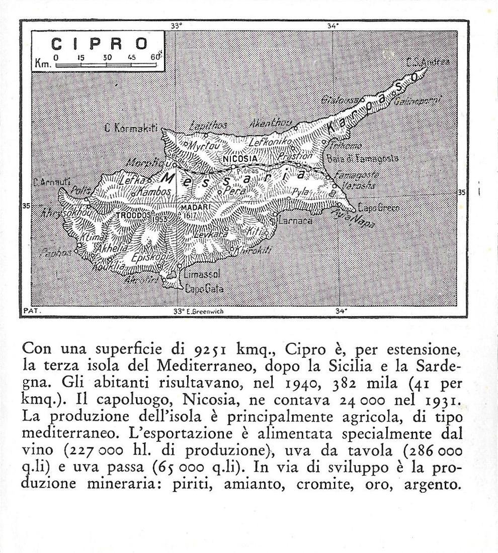 Cipro. Cartina. Stampa 1934