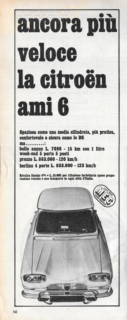Citroen ami 6 ancora più veloce. Advertising 1969
