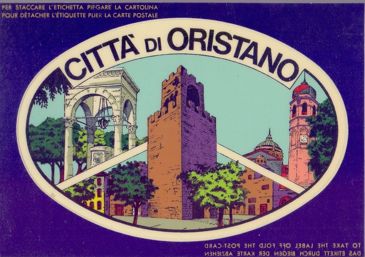 Città di Oristano. Cartolina decalcomania. Non viaggiata