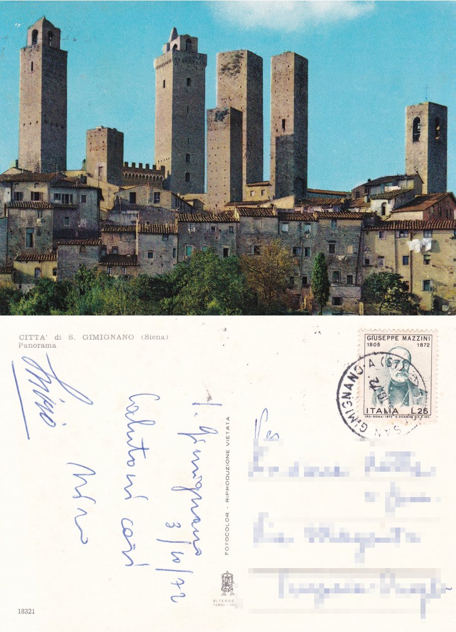 Citta di S. Gimignano. Panorama. Viaggiata 1972