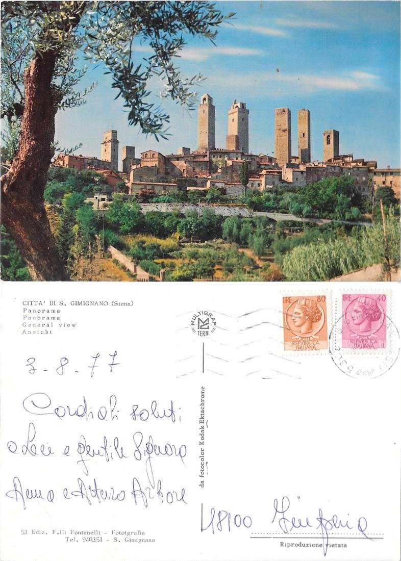 Città di S. Gimignano. Viaggiata 1977