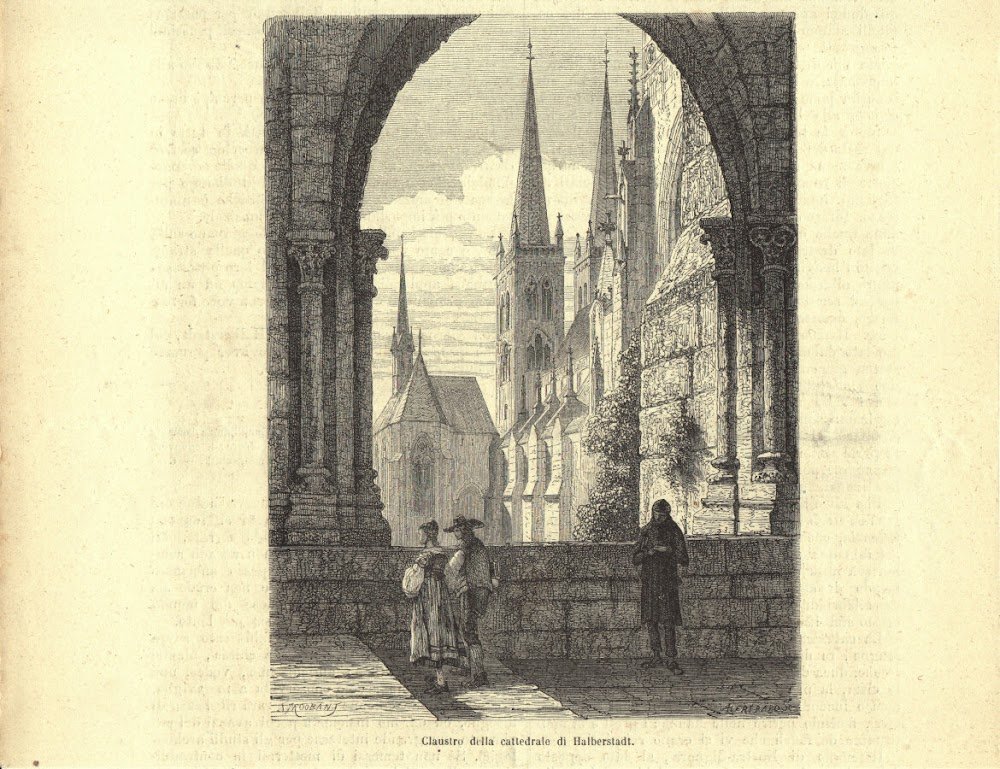 Claustro della cattedrale di Halberstadt (Germania). Stampa 1863
