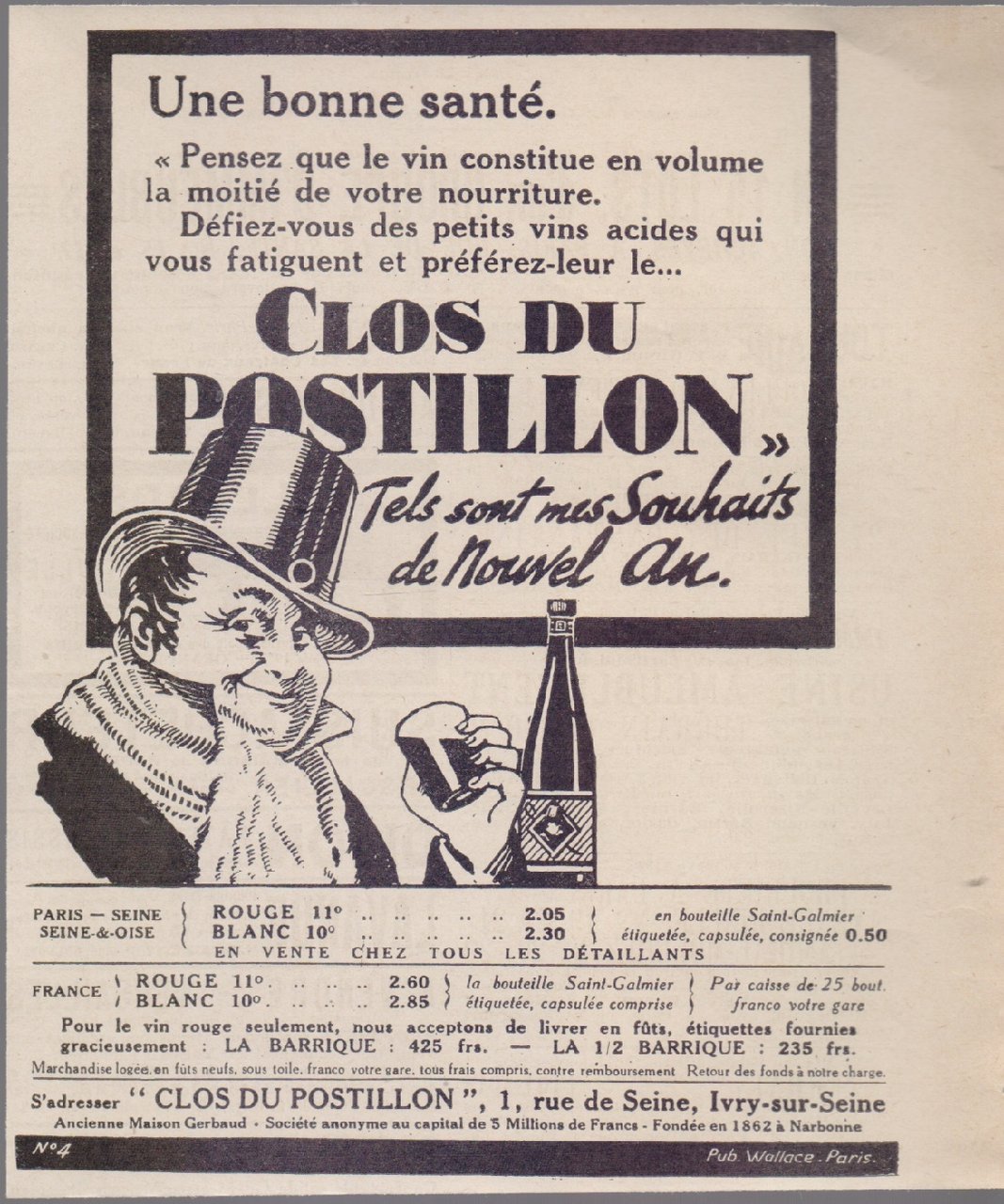 Clos du Postillon Advertising 1926