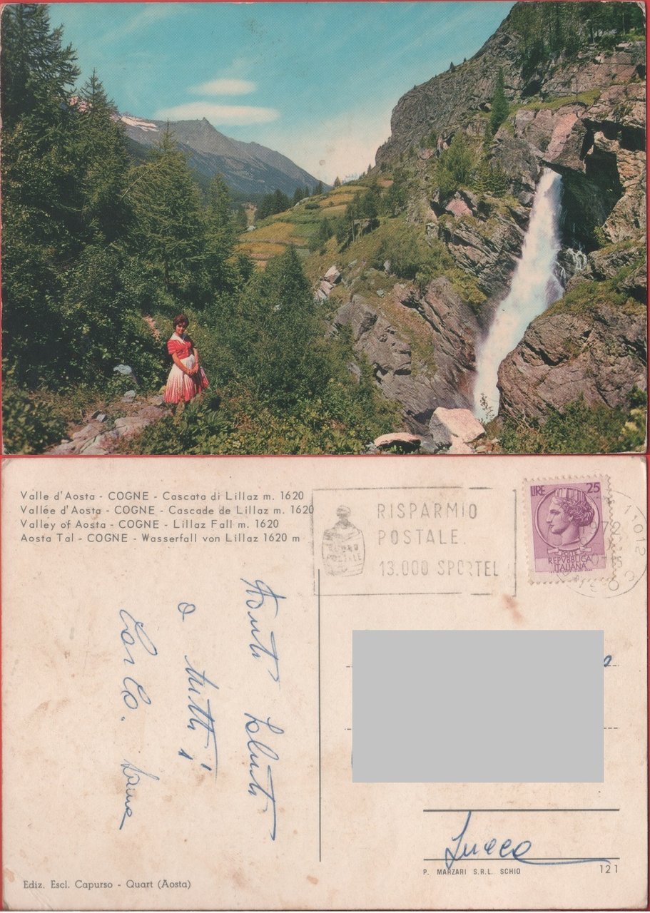 Cogne (AO). Cascata di Lillaz. Viaggiata