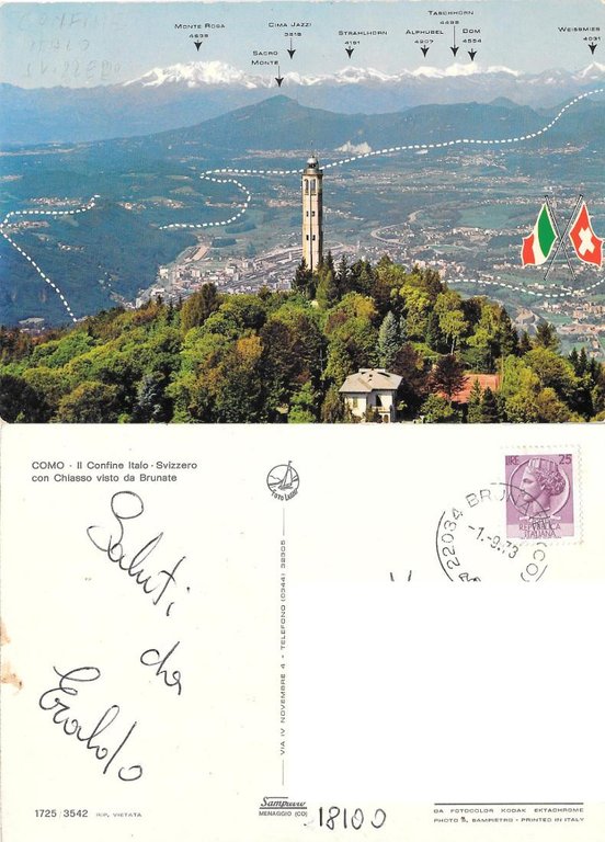 Como il confine Italo-Svizzero con Chiasso visto da Brunate.  viaggiata 1973