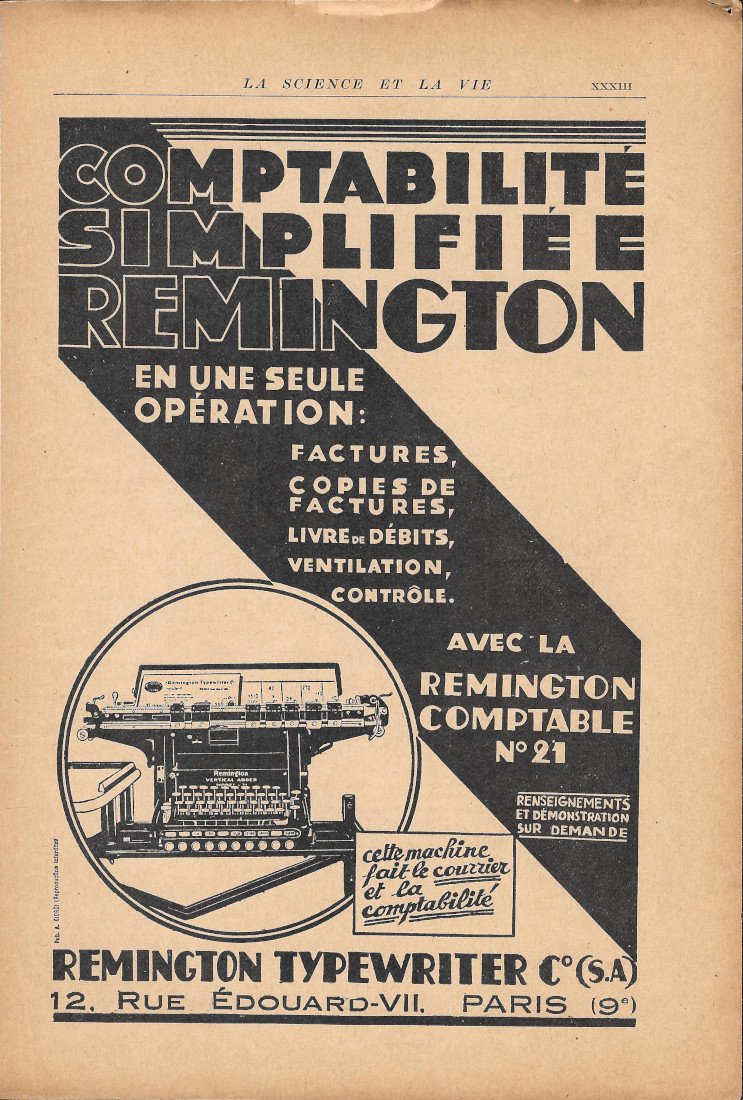 Comptabilité Simplifiée Remington - Advertising 1930