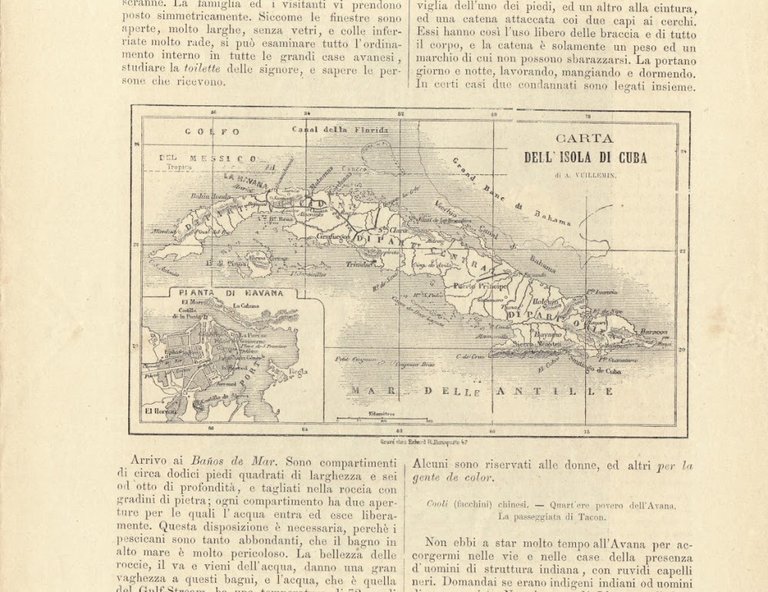 Cooli cinesi a Cuba/Carta dell'isola di Cuba. Illustrazione 1864