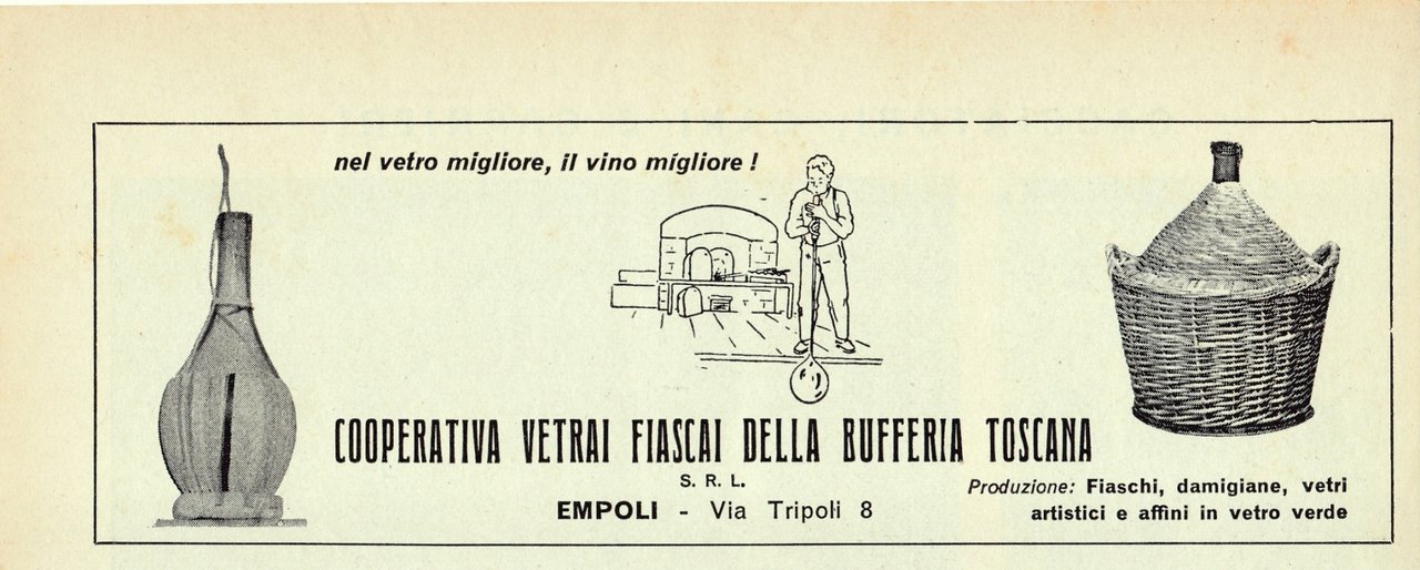 Cooperativa Vetrai Fiscai della Bufferia Toscana. Empoli. Advertising 1961