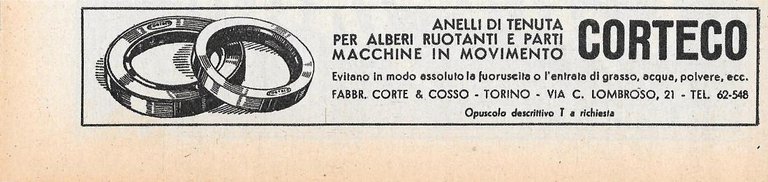 CORTECO anelli di tenuta per alberi rotanti.  Advertising  1947
