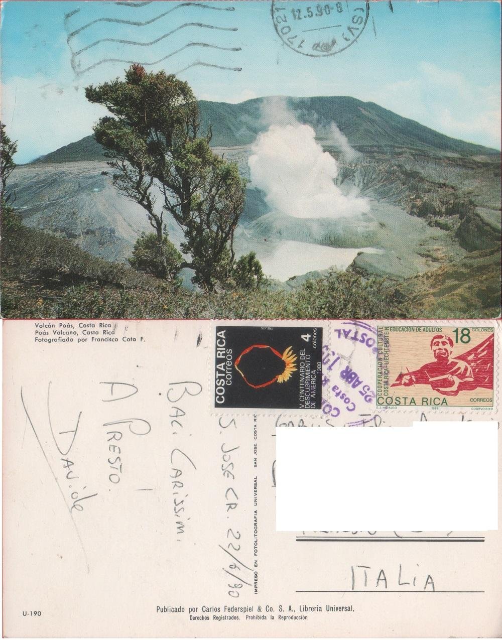 Costa Rica. Volcan Poas. Viaggiata 1990