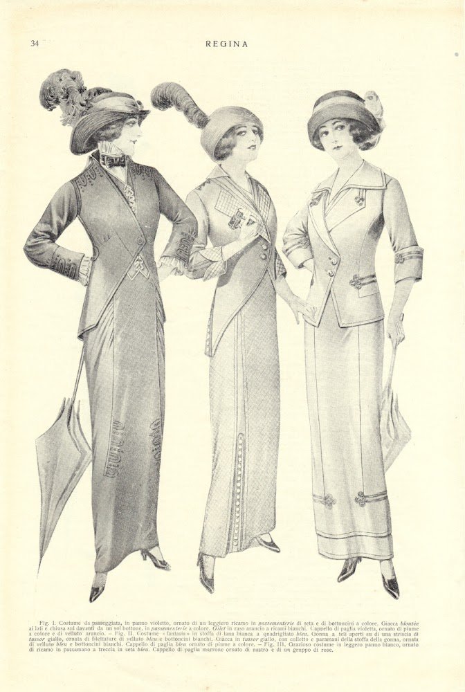 Costume da passeggiata, costume fantasia; costume leggero. Immagine 1913.