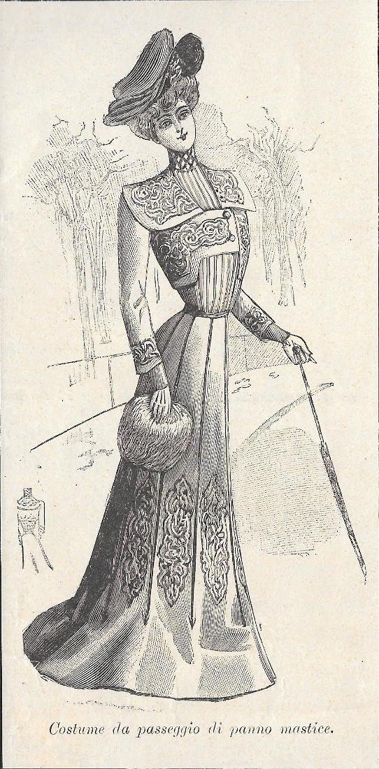 Costume da passeggio di panno mastice. Stampa 1900