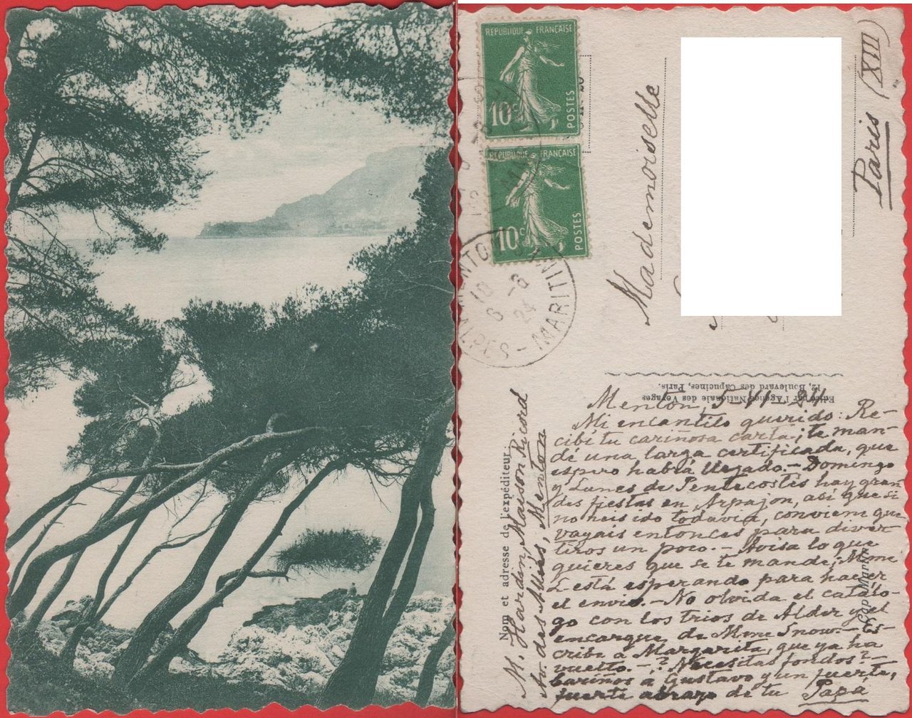 Cote d'Azur. Viaggiata 1924