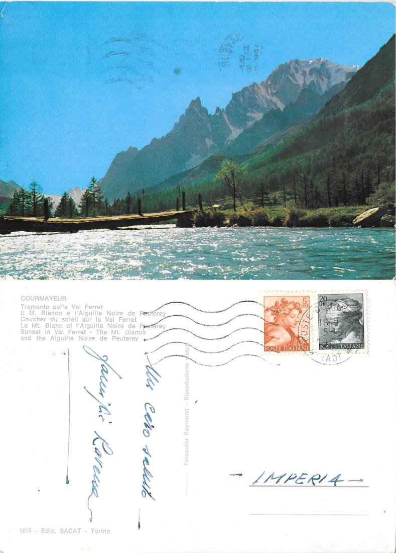 Courmayeur. Tramonto sulla Val Ferret. Viaggiata 1967