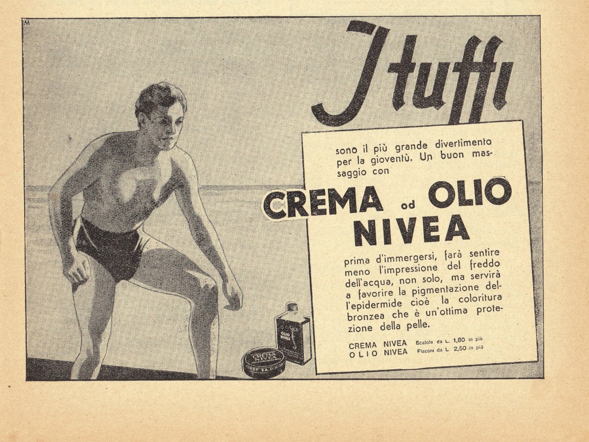 Crema ed olio Nivea. Advertising 1935