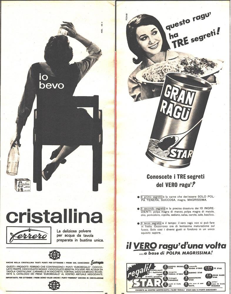 Cristallina Ferrero/Gran ragù Star. Pubblicità 1963. Fronte/retro