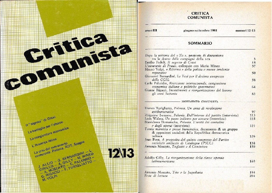 Critica comunista. N. 12/13, 1981 | Immagine principale
