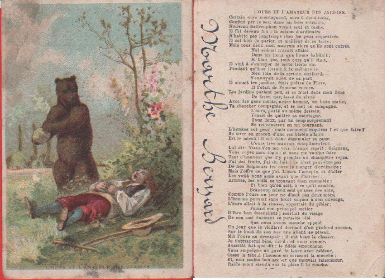 Cromolitografia. L'ours et l'amateur des jardins, racconto al retro (Francia)