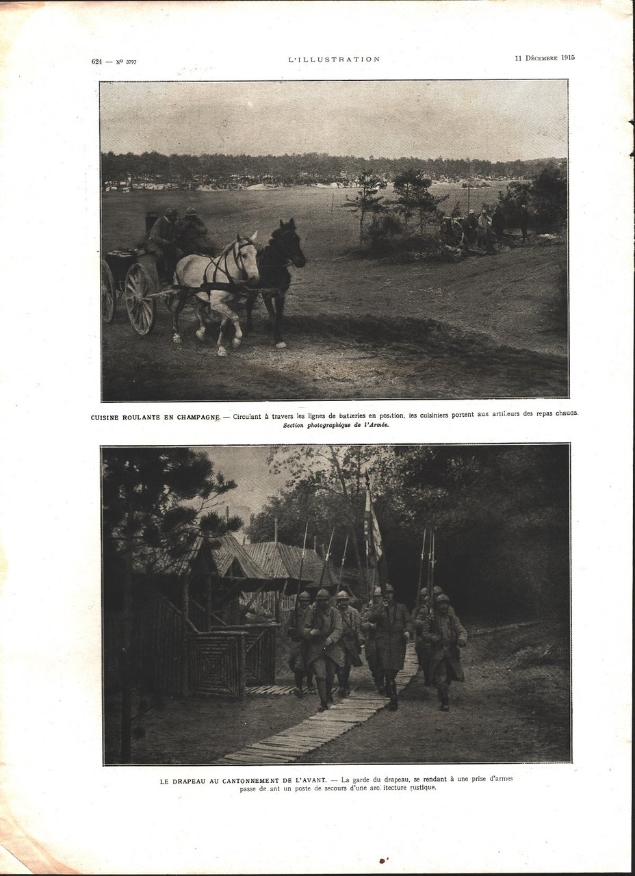 Cuisine roulante de campagne. Drapeau au cantonnement de l'avant (WWI). …