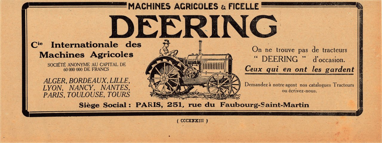 Deering. Machines agricoles &amp; ficelle. Advertising 1927