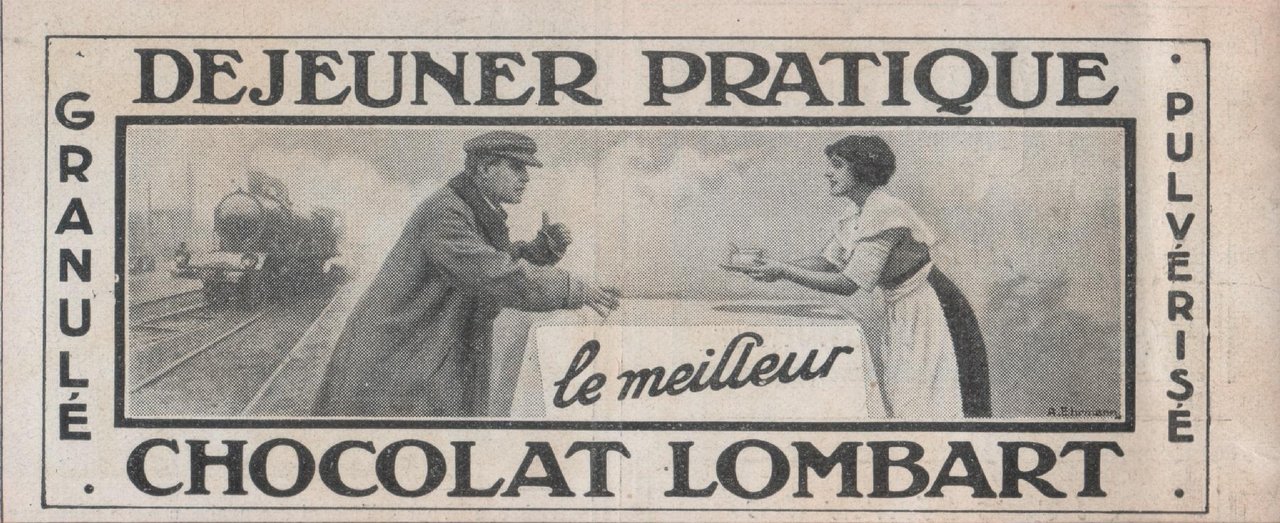 Dejeuner pratique. Chocolat Lombart. Advertising 1912
