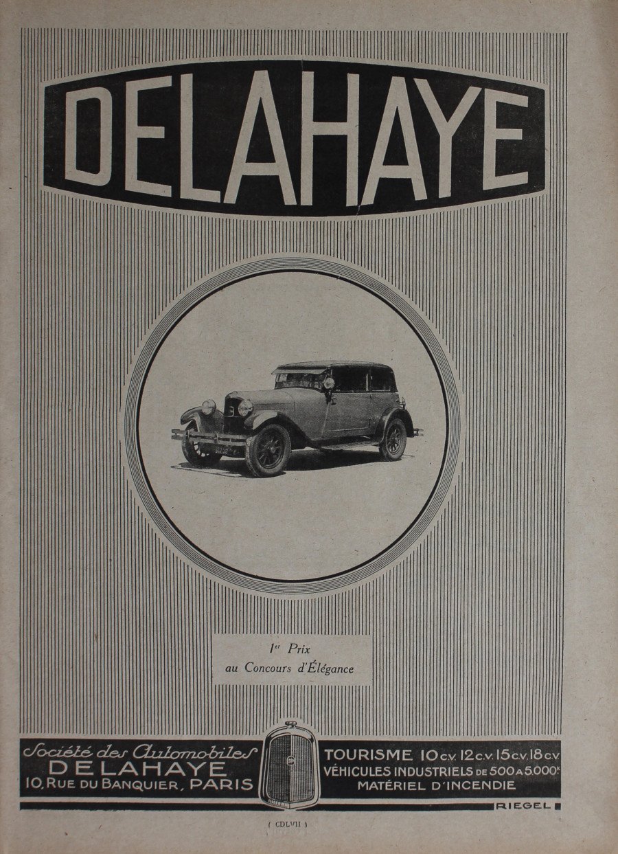 Delahaye, 1er prix au concours d'elegance. Advertising 1926