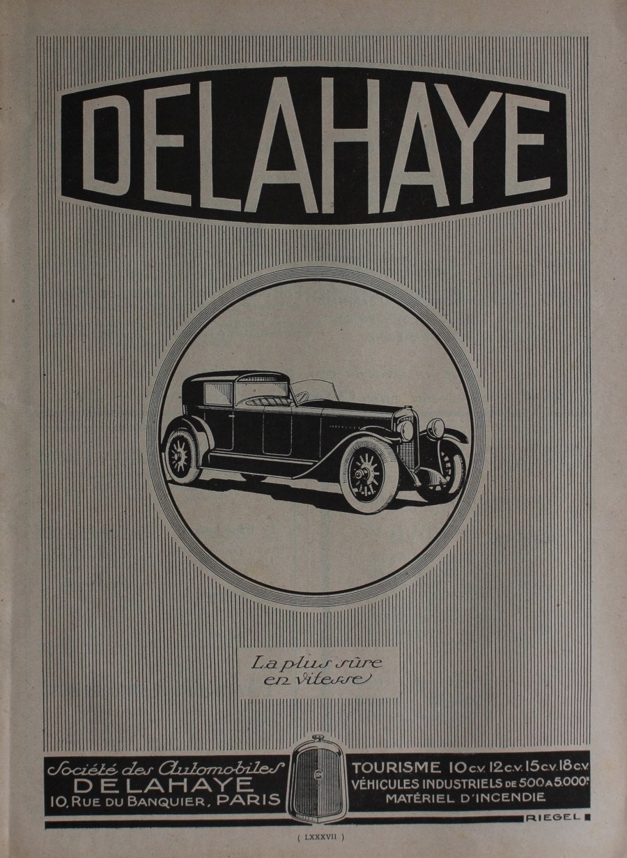 Delahaye. La plus sure en vitesse. Advertising 1926