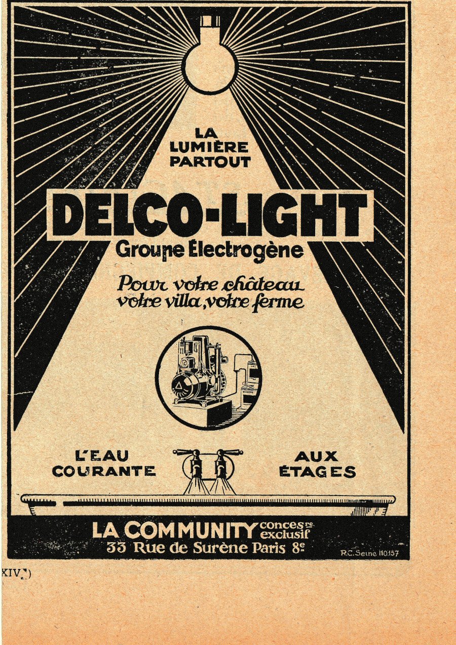 Delco-Light Groupe electrogene. Advertising 1926