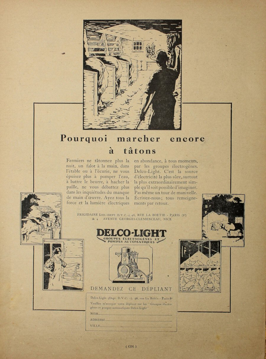 Delco-Light groupes electrogenes et pompes automatiques. Advertising 1927