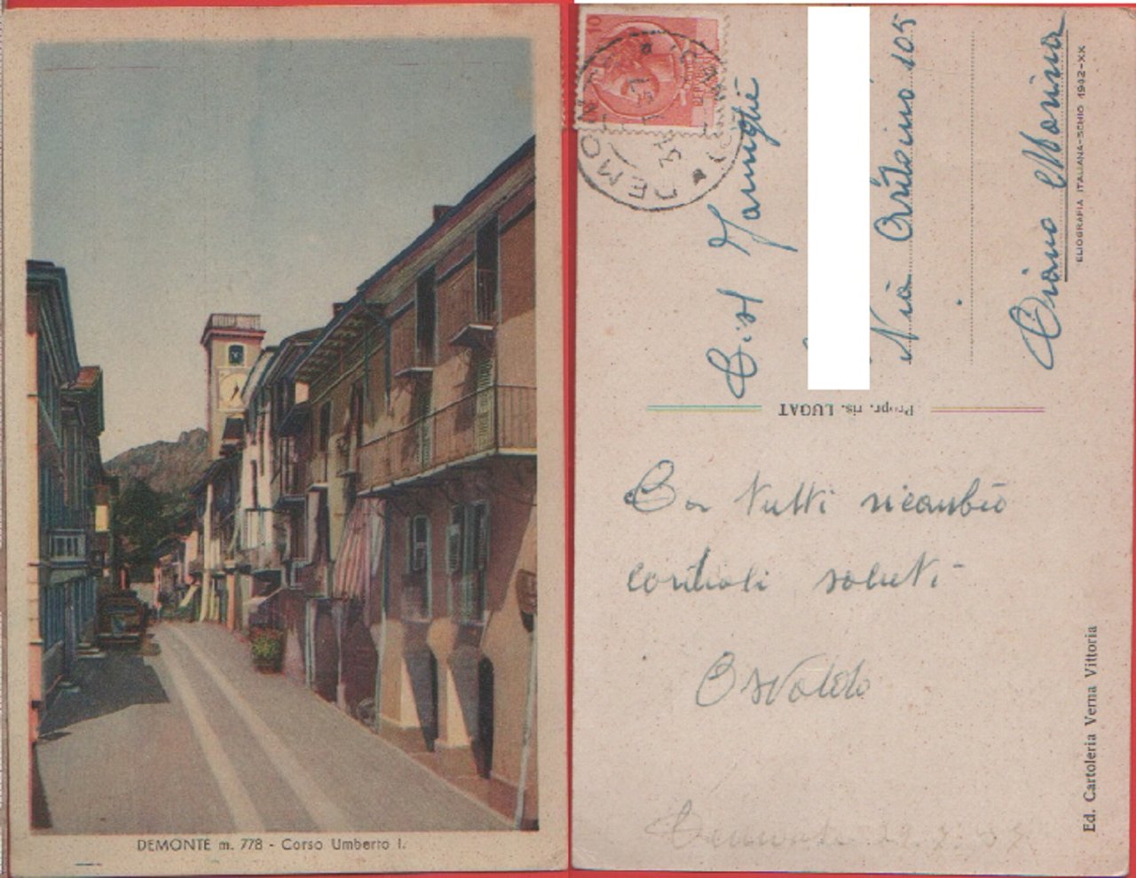 Demonte (CN). Corso Umberto I - Viaggiata (1937?)
