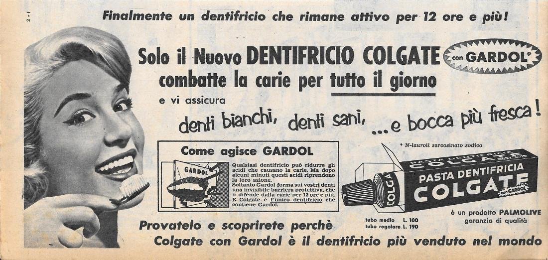Dentifricio Colgate con Gardol. Advertising 1956