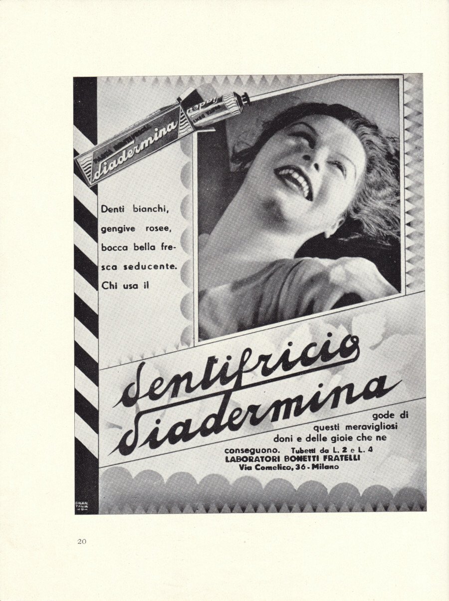 Dentifricio Diadermina. Advertising 1937