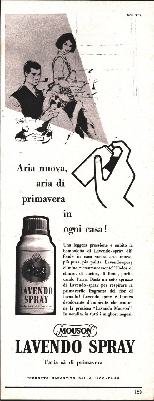 Deodorande per ambienti Lavendo Soray. Muson. Advertising 1962