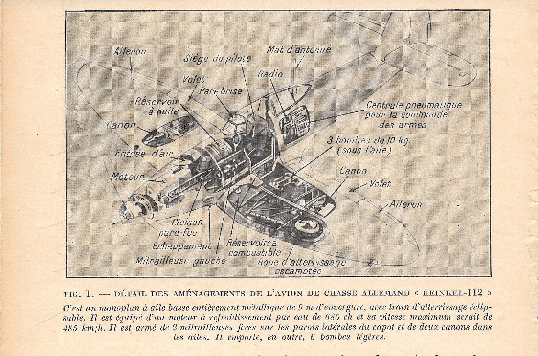 Détail des aménagements de l'avion de chasse allemand Heinkel 112 …