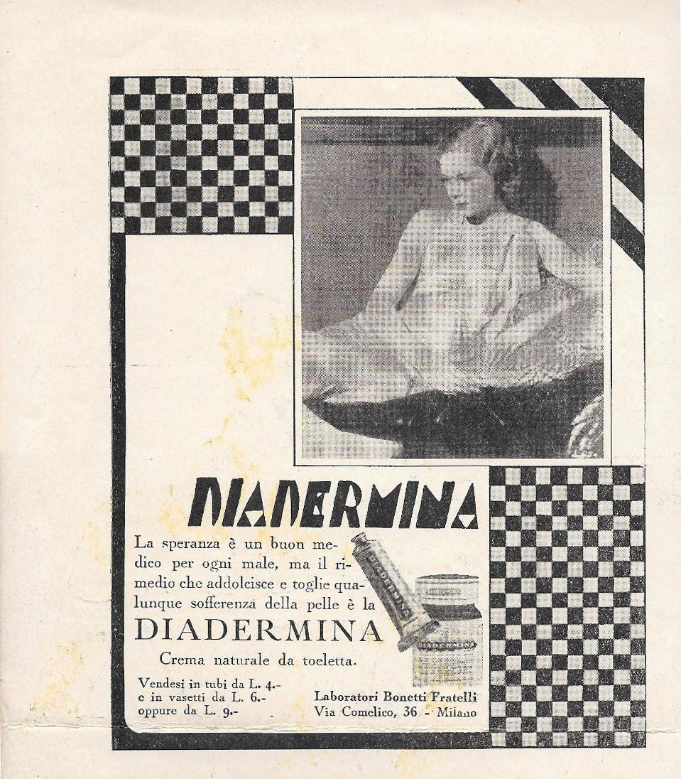 Diadermina. Crema naturale da toeletta. Advertising 1934