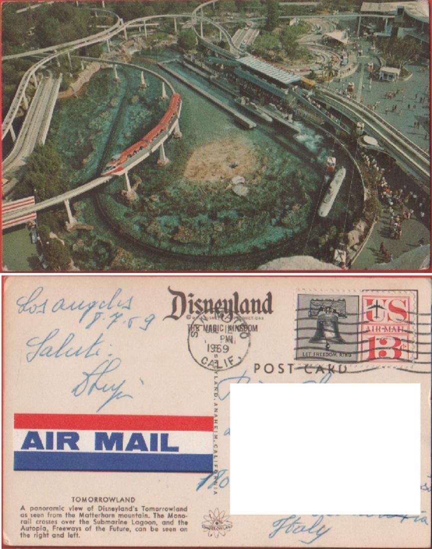 Disneyland (USA-CA). A panoramic view of Disneyland's Tumorroland. Viaggiata 1969