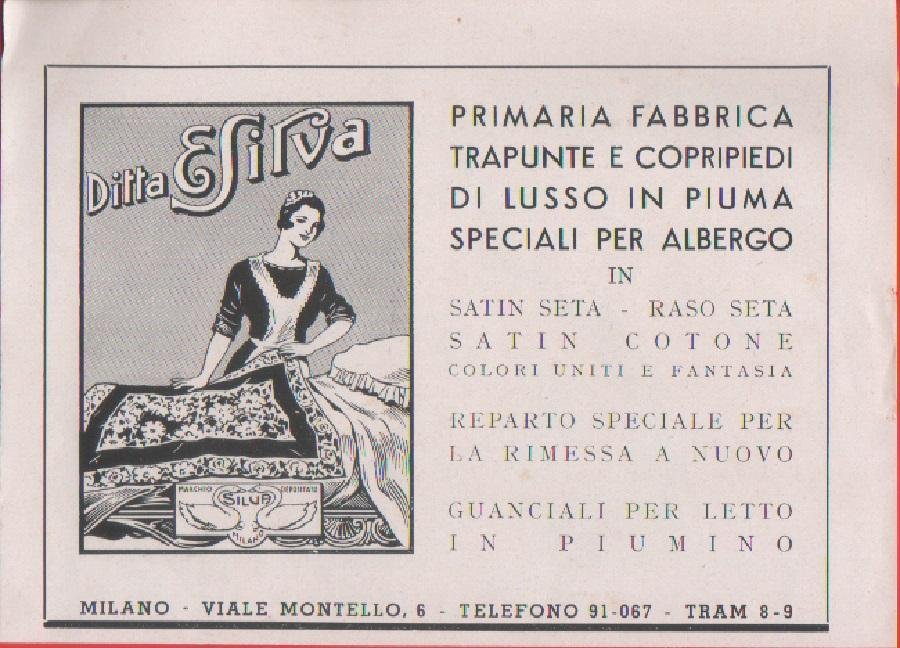 Ditta Esirva. Trapunte copripiedi in piuma. Pubblicità 1939