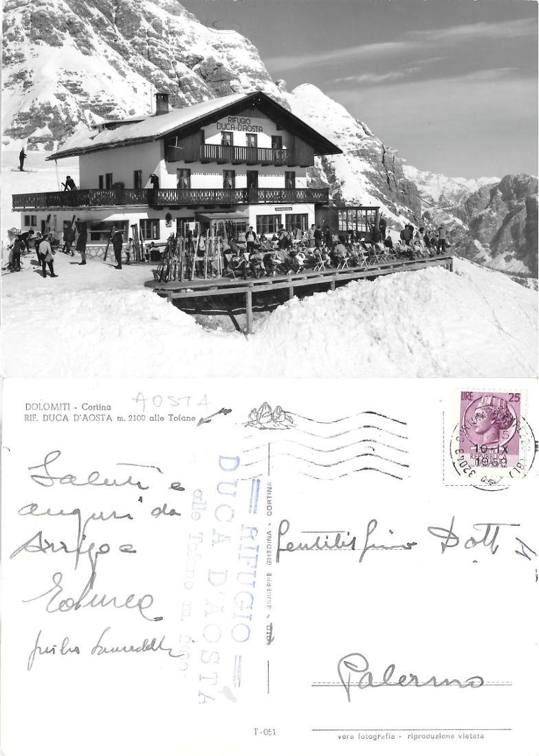 Dolomiti. Cortina. Rif. Duca d'Aosta alle Tofane. Viaggiata 1969