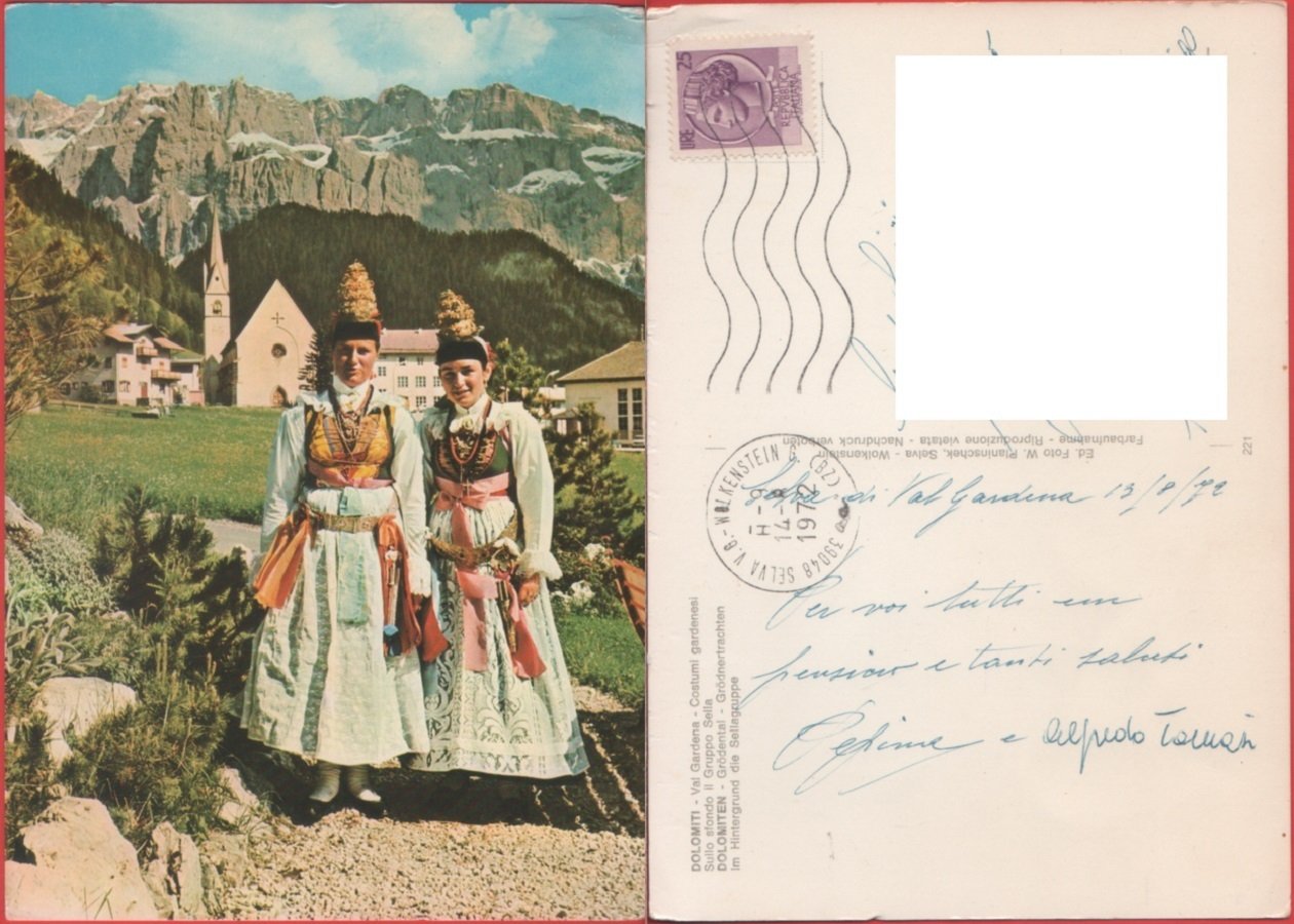 Dolomiti. Costumi gardenesi. Viaggiata 1972