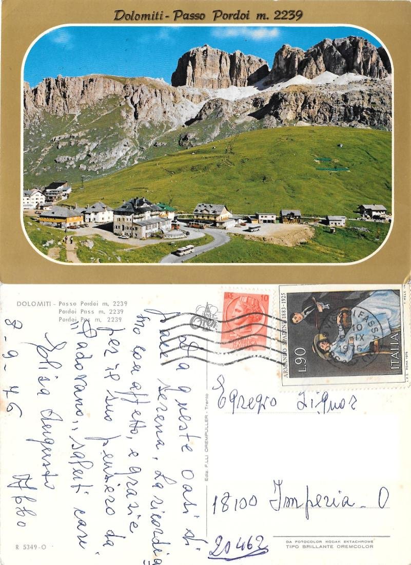 Dolomiti. Passo Pordoi. Viaggiata 1976