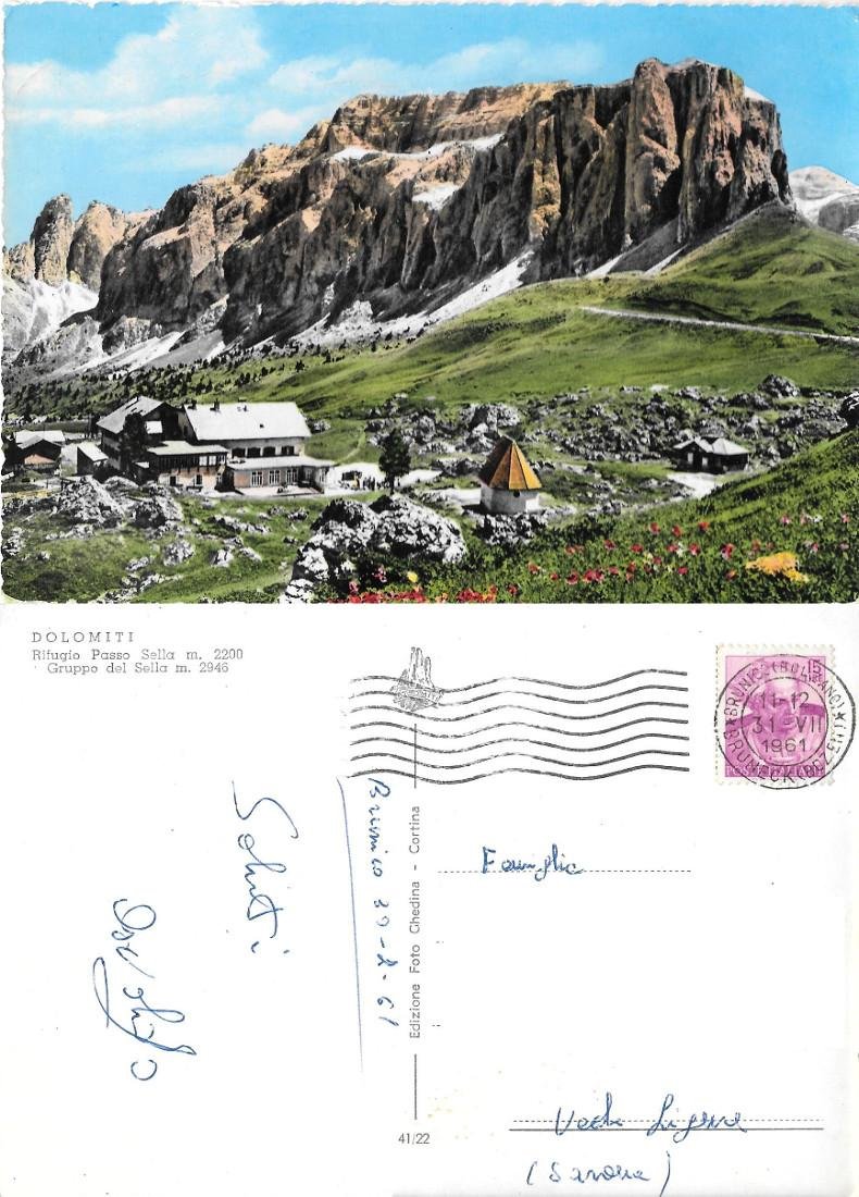Dolomiti. Rifugio Passo Sella. Viaggiata 1961