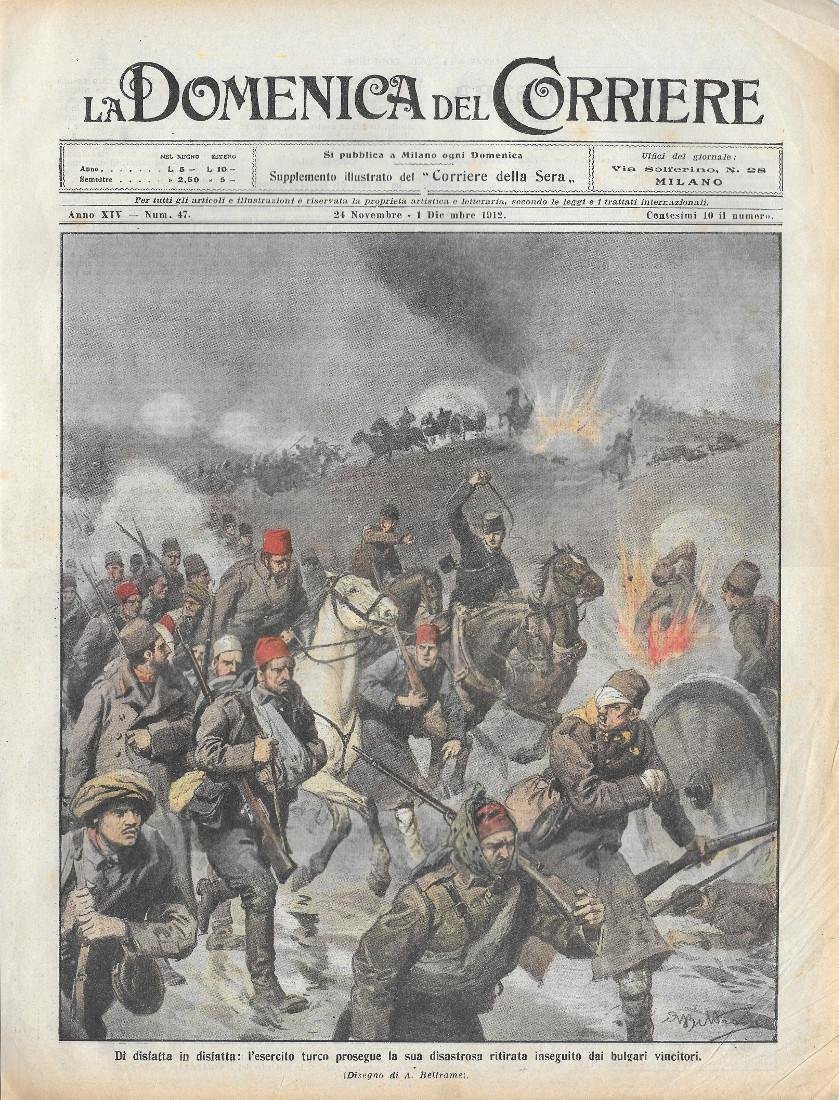 Domenica del Corriere 1/12/1912. La disfatta dell'esercito turco. Beltrame