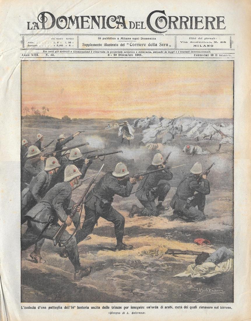 Domenica del Corriere 10/12/1911. L'audacia dell'84^ fanteria. Beltrame