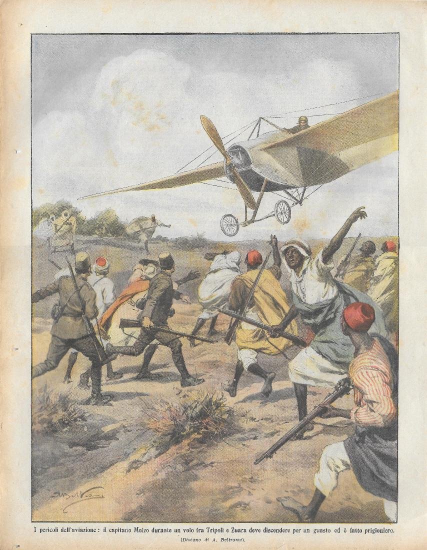 Domenica del Corriere 22-29/11/1912. Il cap. Moizo precipita tra i …